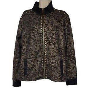 Rudy Rd. Women's Petite Metallic Studded Long Sleeve Jacket Black/Gold Size PL